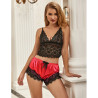 Subblime - 953966 Chemise De Nuit Décontractée En Soie + Pantalon En Dentelle Noir/Rouge L/Xl